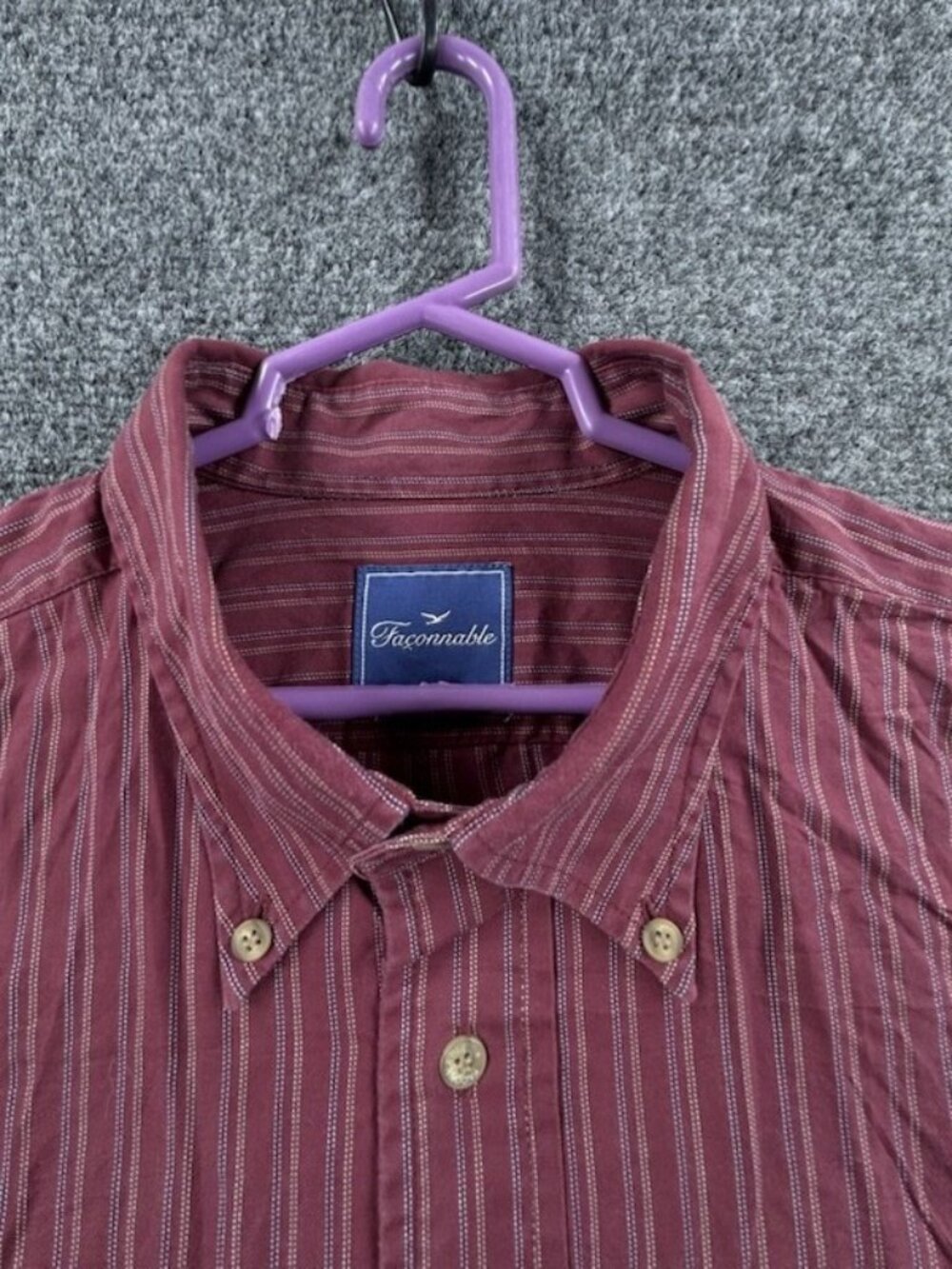 Faconnable Striped XL Button-Down Cotton Red Long Sleeve Mens Shirt Pocket Adult